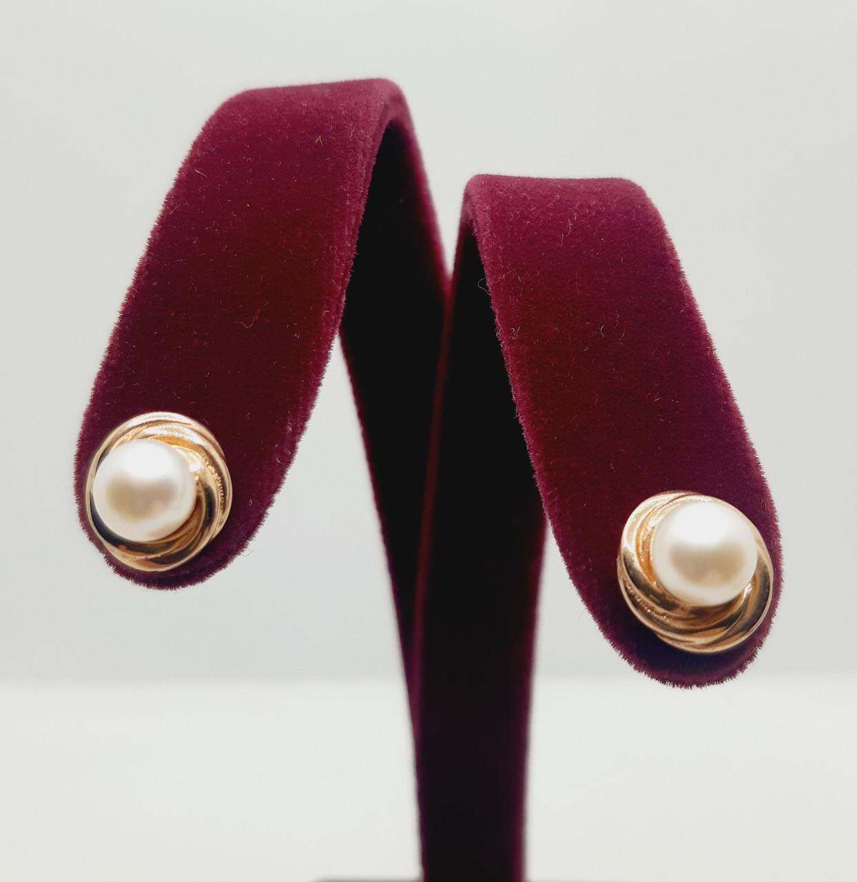 Серьги золото винтики белый жемчуг 585° 3,99 г (с230)