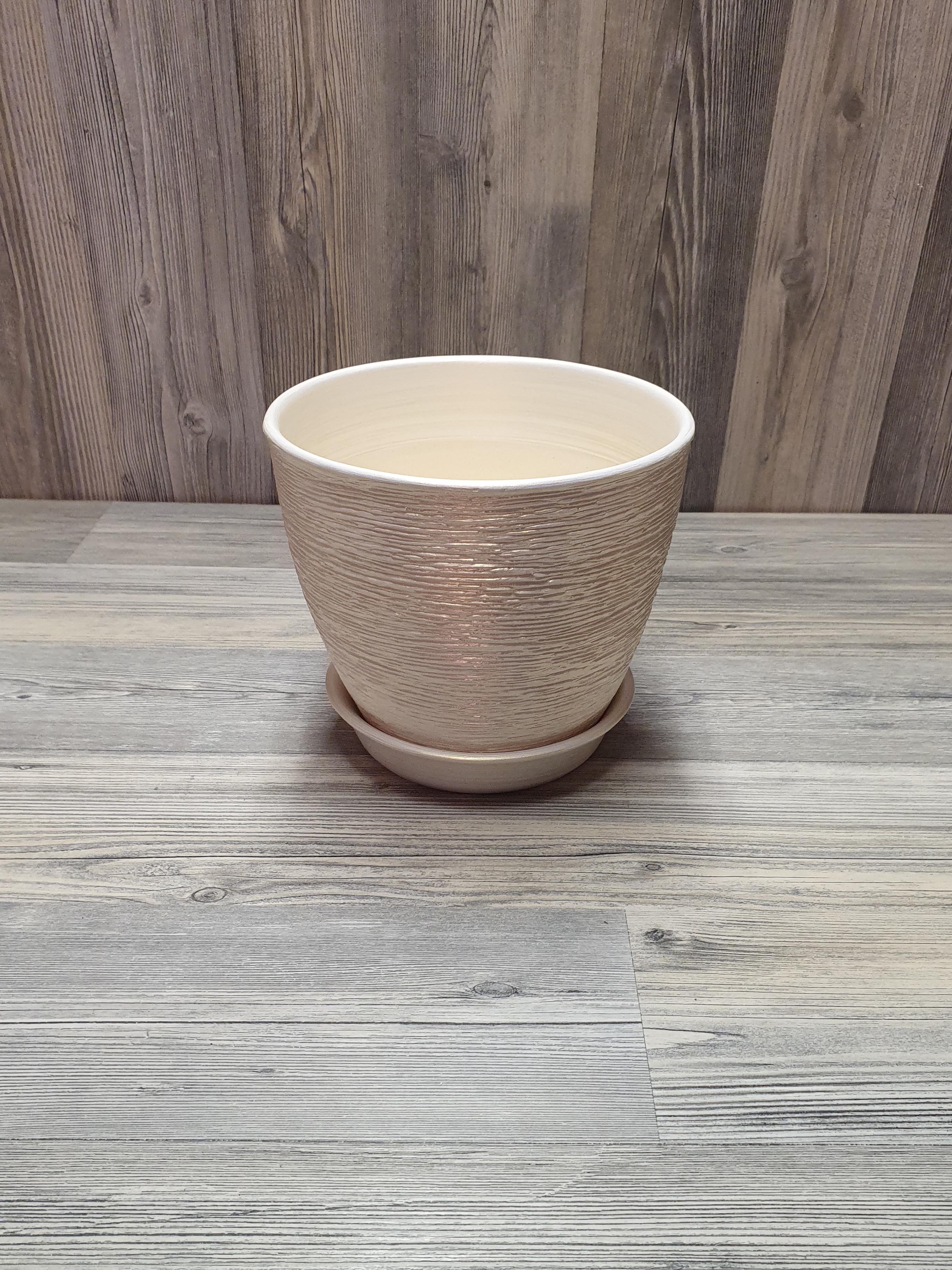 Горщик для рослин з піддоном 2 л Біло-золотий (5262) - фото 5 Горщик для рослин з піддоном 2 л Біло-золотий (5262) - фото 5