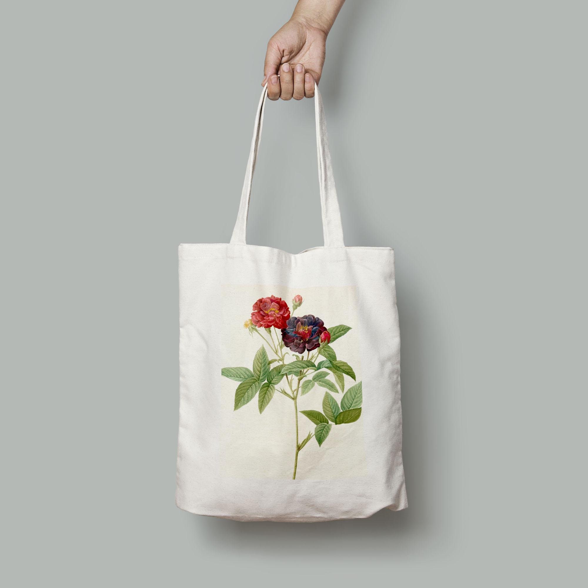 Эко-сумка Винтажный цветочный принт Роза галлика пурпурная шопер (Flowers1920009_Bag)