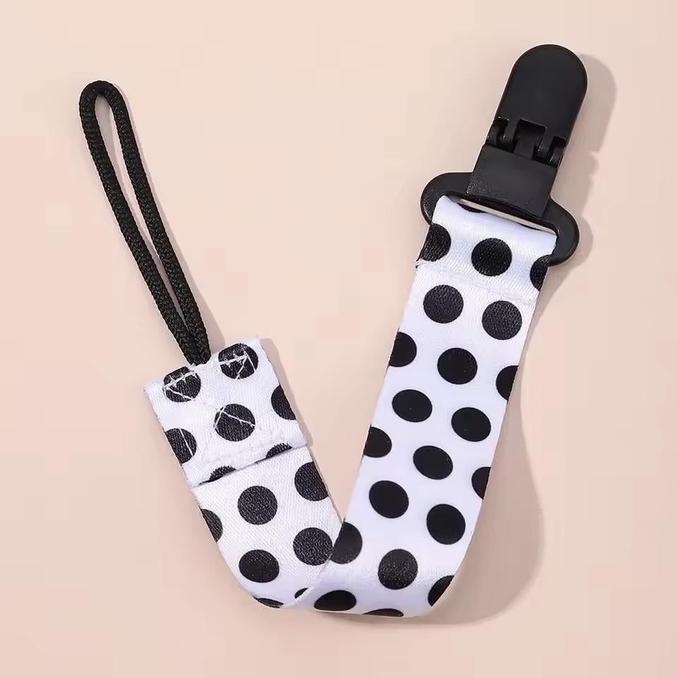 Держатель для пустышки/грызунка/ниблера с клипсой в горошек Белый с черным (2498595964) - фото 9