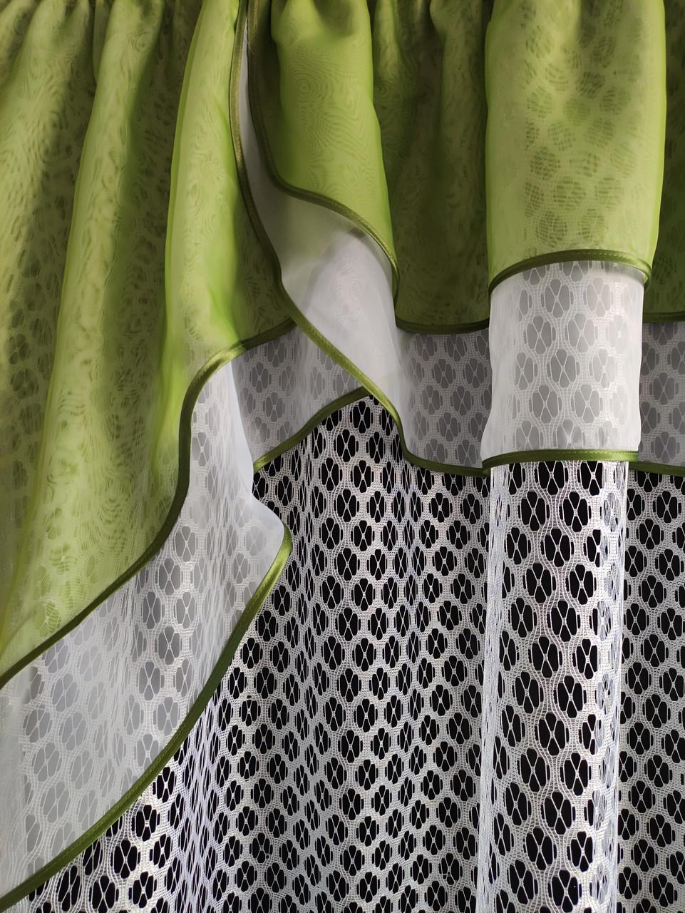 Занавеска Дубль с двойным ламбрекеном 280х180 см Белый с зеленым (длз-04) - фото 3 Занавеска Дубль с двойным ламбрекеном 280х180 см Белый с зеленым (длз-04) - фото 3