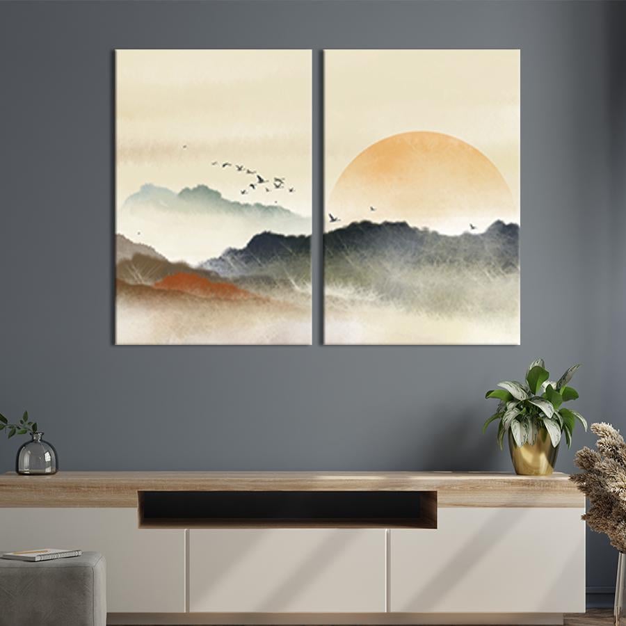 Модульная картина на холсте Диптих Азиатская абстракция - закат 165x122 см (640-2)
