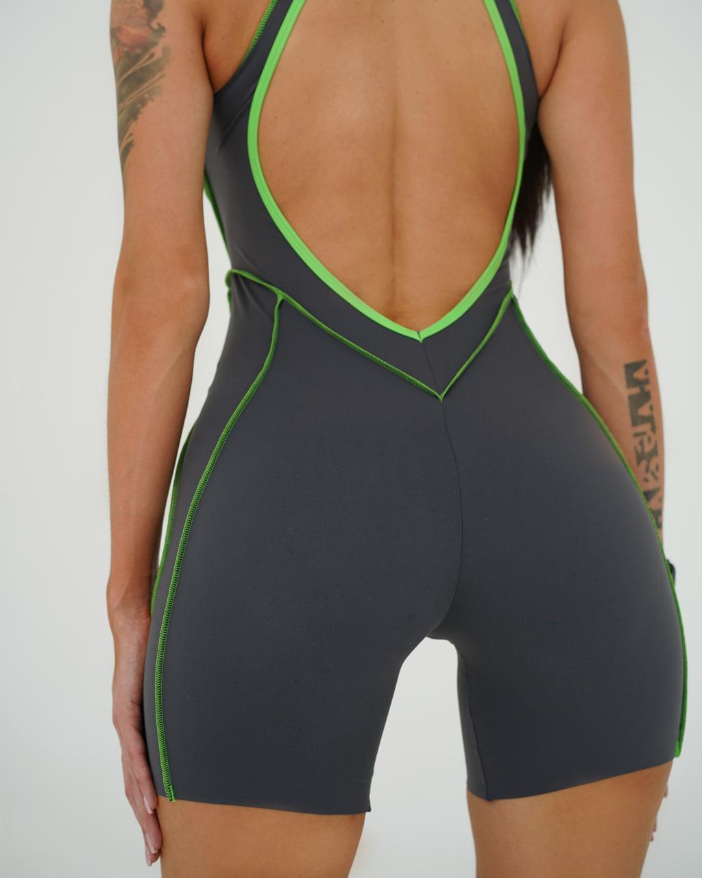 Комбінезон спортивний шви назовн без рукава йде з чашками без пуш-ап S Темно-сірий/Зелений (SJ02S) - фото 10 Комбінезон спортивний шви назовн без рукава йде з чашками без пуш-ап S Темно-сірий/Зелений (SJ02S) - фото 10