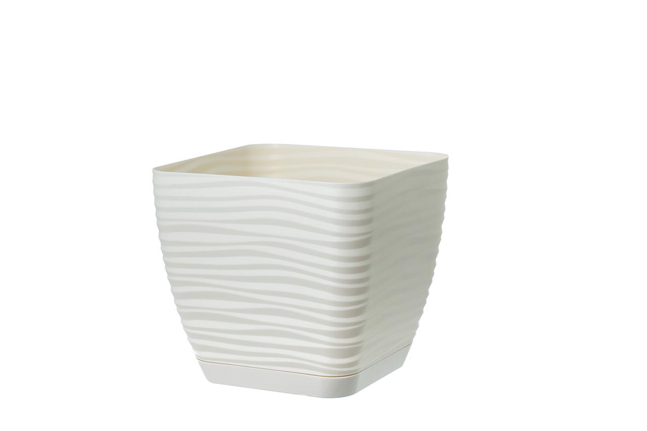 Горщик для квітів Form-Plastic Сахара Петіт квадрат з підставкою 2 л 15х13 см Кремовий