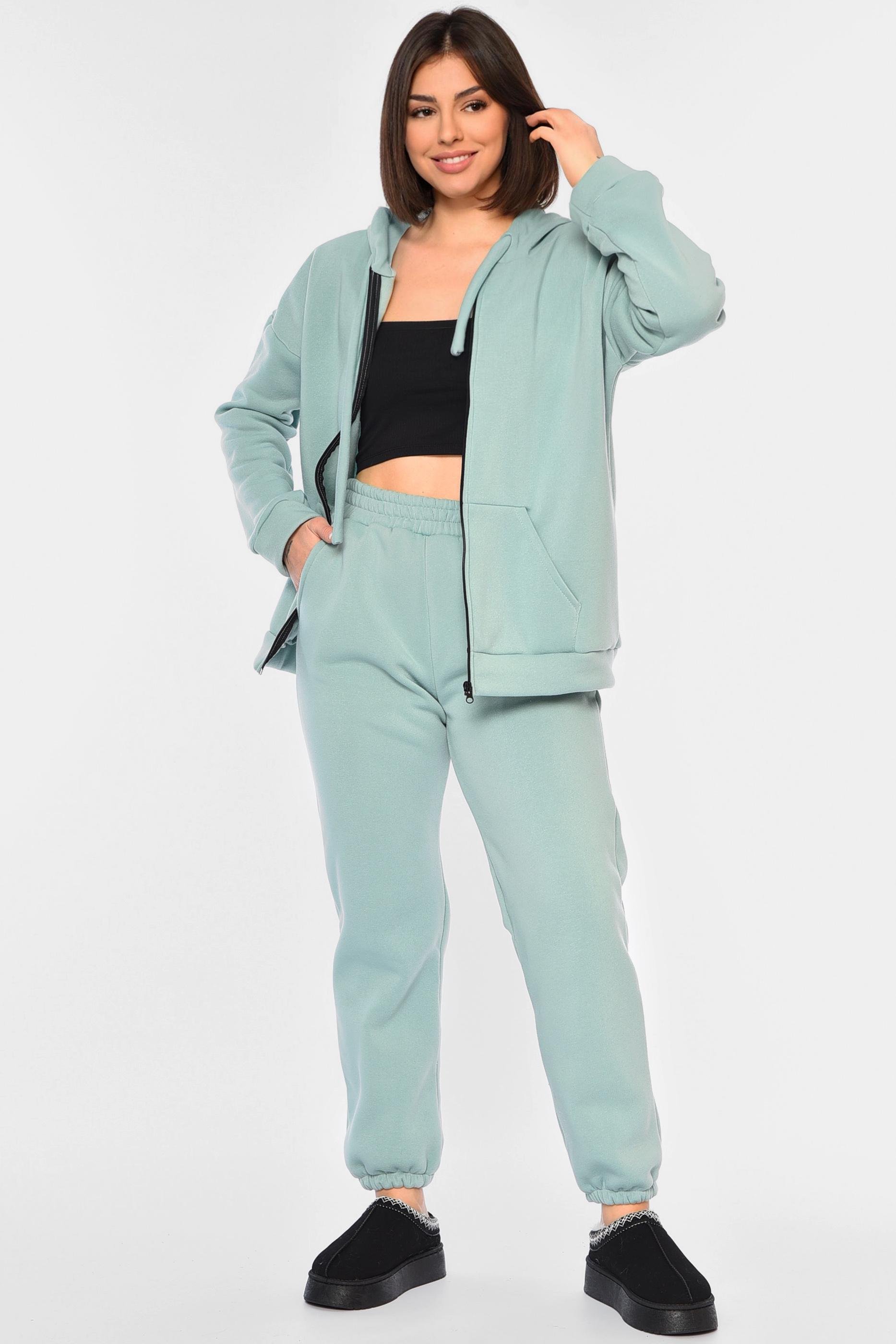 Спортивний костюм жіночий батальний на флісі р. 54 М'ятний (194378)