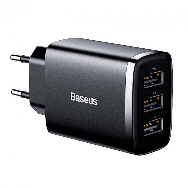 Сетевое зарядное устройство BASEUS CCXJ020101 Compact 17 W 3xUSB Black (549730)