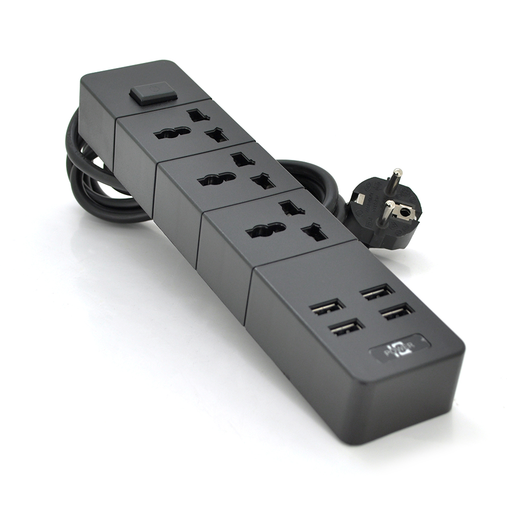 Удлинитель VOLTRONIC USB 3 розетки/4 USB 2 м 2500 Вт Черный (YUT_V2163)