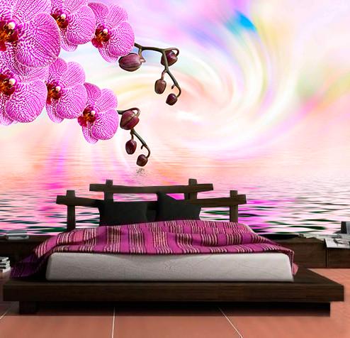 Фотошпалери 3D флізелінові квіткові для спальні/зали/кухні Орхідеї над водою