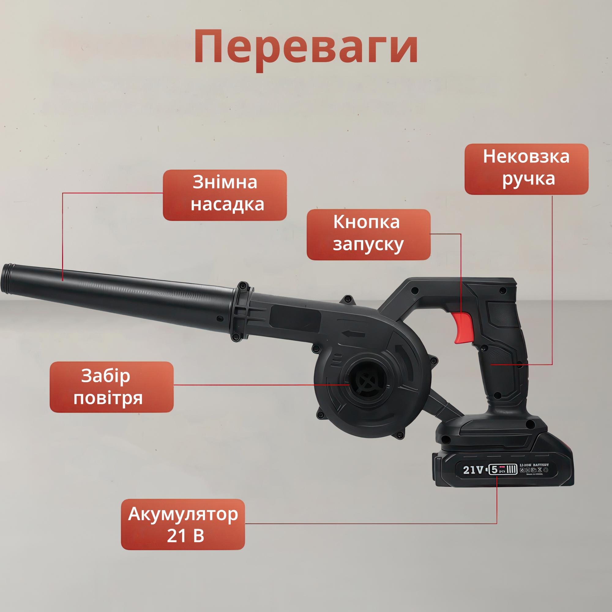 Повітродувка-пилосос акумуляторна на 2 акумулятори з регульованою швидкістю обдування - фото 5 Повітродувка-пилосос акумуляторна на 2 акумулятори з регульованою швидкістю обдування - фото 5