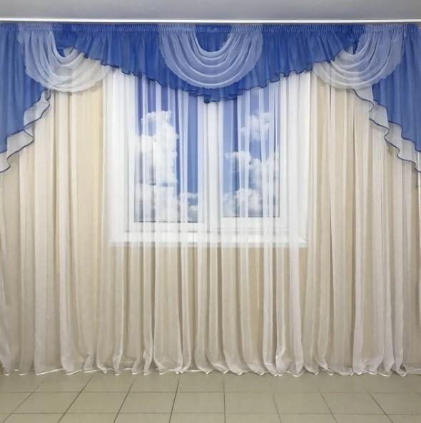 Ламбрекен в гостиную/спальню из шифона 3-3,5 м Голубой (101)