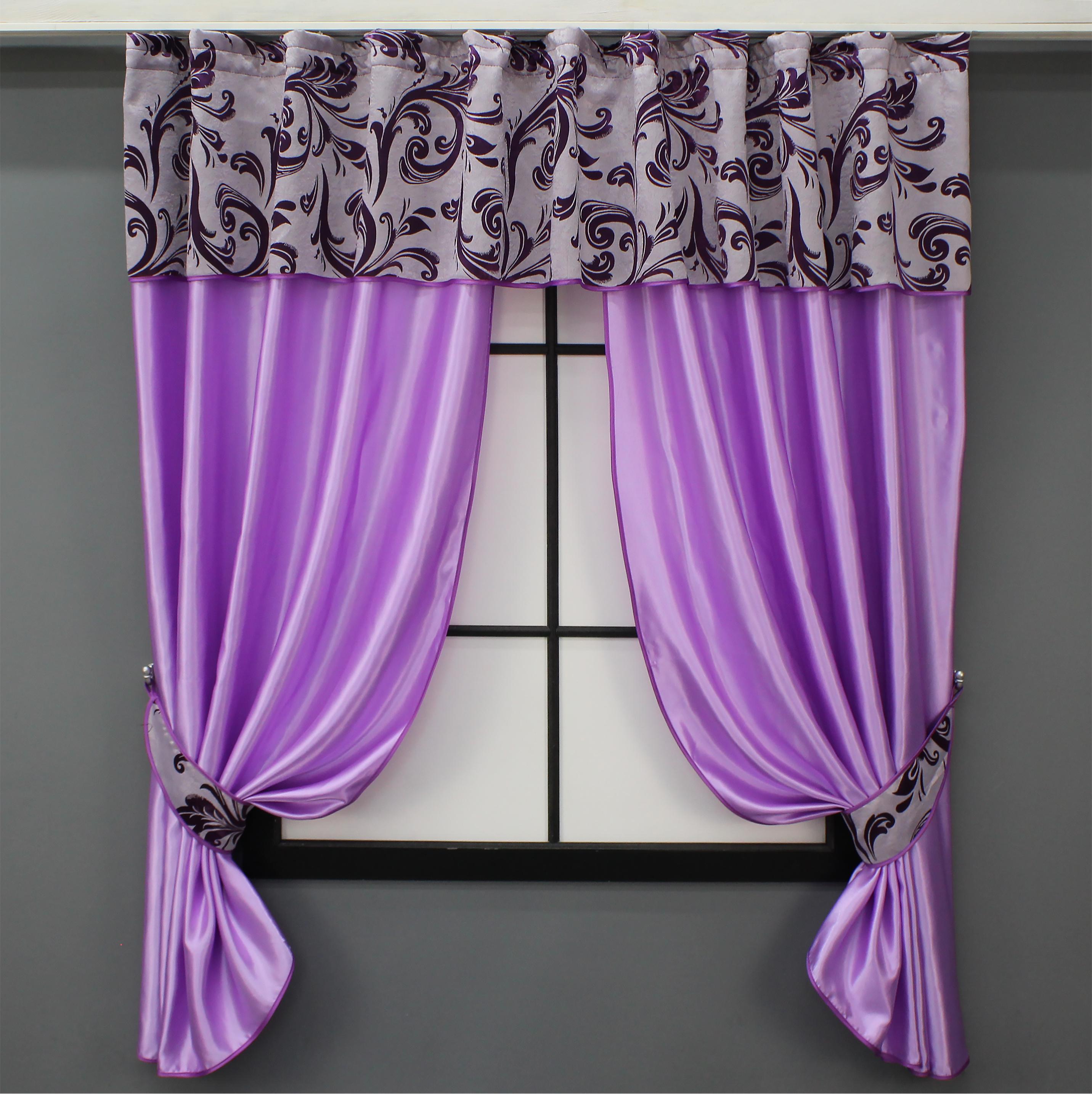 Штори кухонні VR-Textil №073к з ламбрекеном та підхватами 250х170 см Бузковий/Фіолетовий (52-0955) Штори кухонні VR-Textil №073к з ламбрекеном та підхватами 250х170 см Бузковий/Фіолетовий (52-0955)