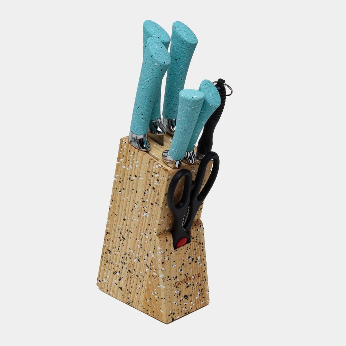 Набір ножів Rainberg RB-88О6 на підставці 8 предметів Бірюзовий (14424808) Набір ножів Rainberg RB-88О6 на підставці 8 предметів Бірюзовий (14424808)