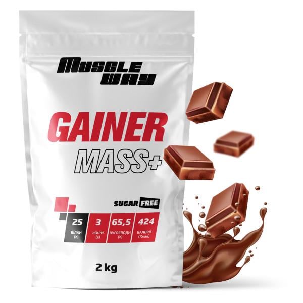 Гейнер для набору маси MuscleWay GAINER MASS+ без цукру вуглеводно-білковий 2 кг Шоколад (21-125-g-mw-rs2.7)