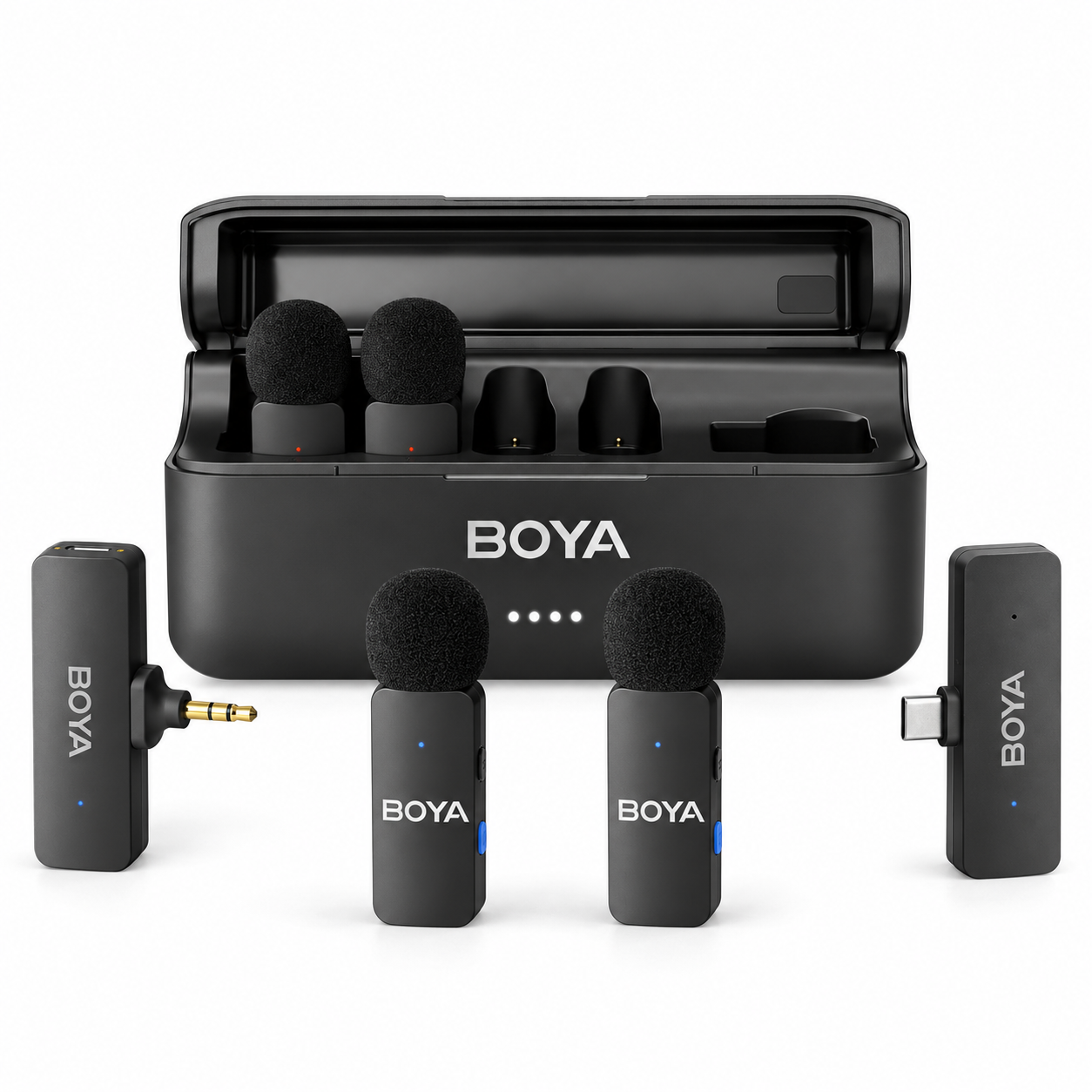Микрофон петличный Boya BY-V4U Combo USB Type-C+TRS 3,5 мм для iPhone и Android и видеокамер с зарядным кейсом 4 шт. (50082)