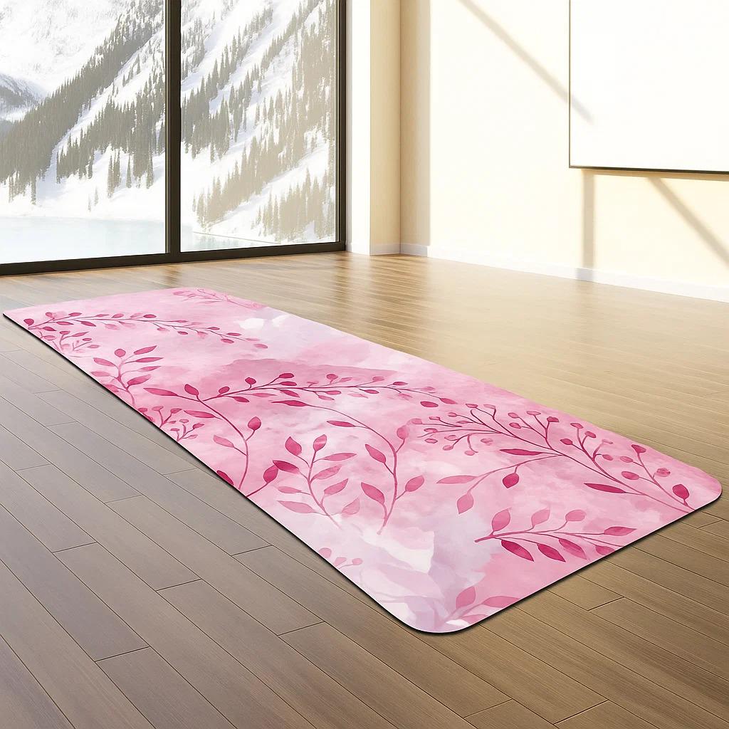 Коврик для йоги и фитнеса складной мягкий из каучука и спортивной замши 3D-принт 183х68 см Бело-розовый