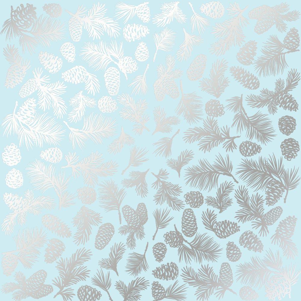 Лист бумаги односторонний Silver Pine cones с серебряным тиснением 30,5х30,5 см Blue
