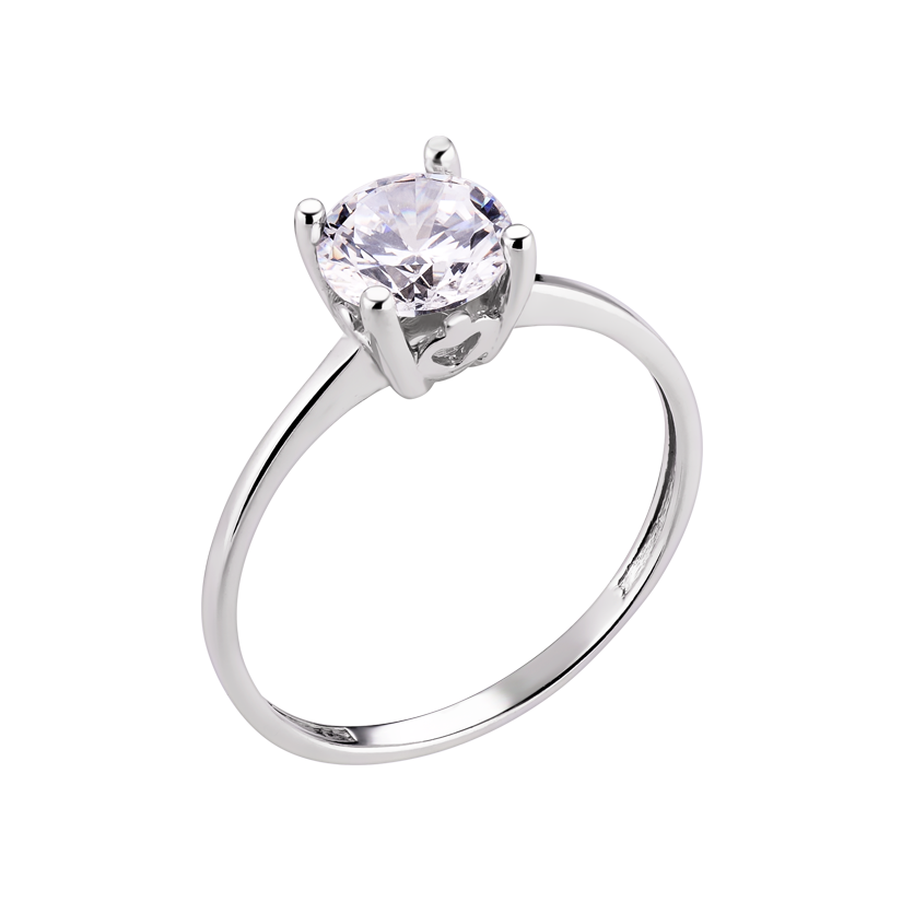 Кольцо серебряное с одним большим фианитом посередине р. 18