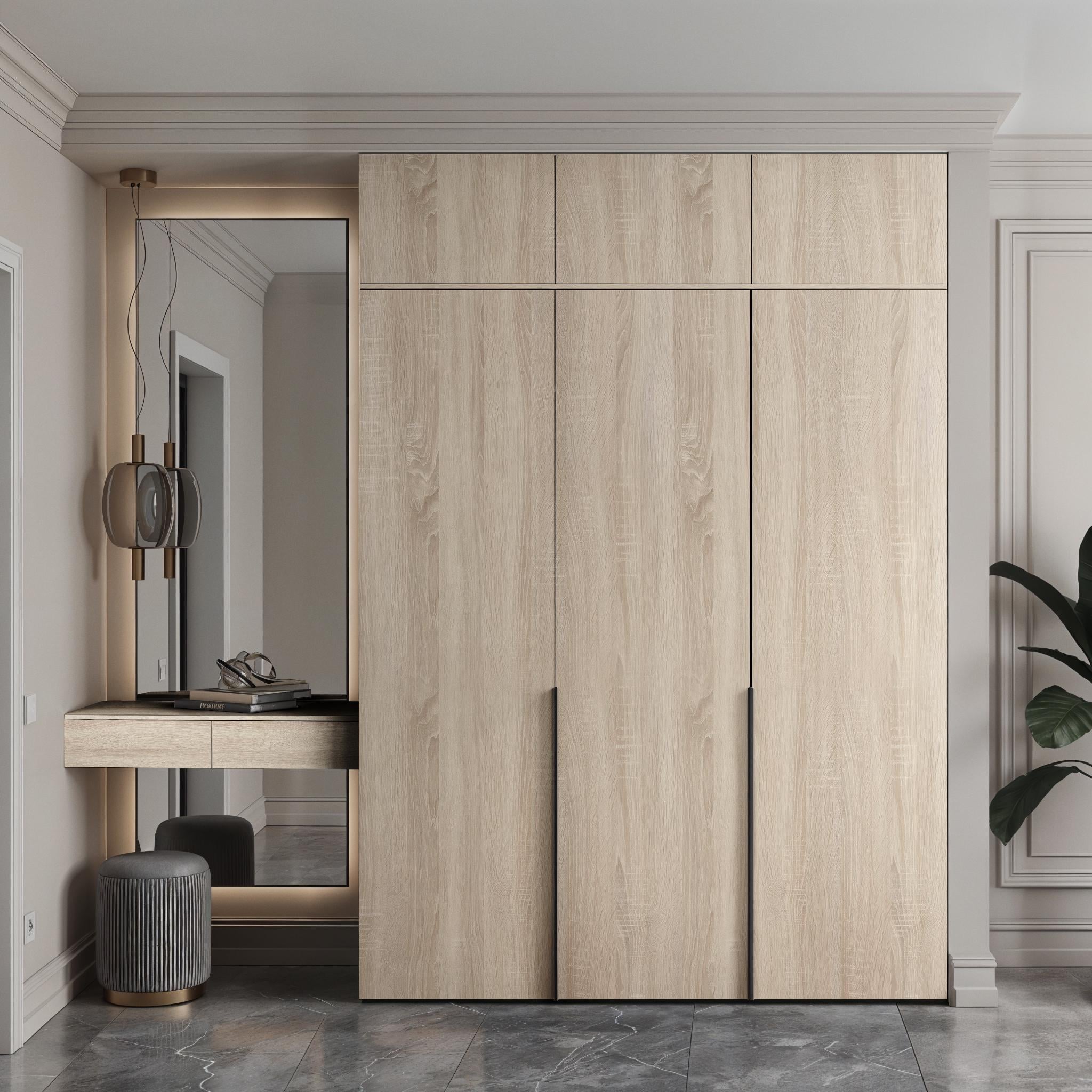 Комплект Terra шкаф с антресолью полками штангой туалетным столом 2800x520х2600 мм Дуб Сонома