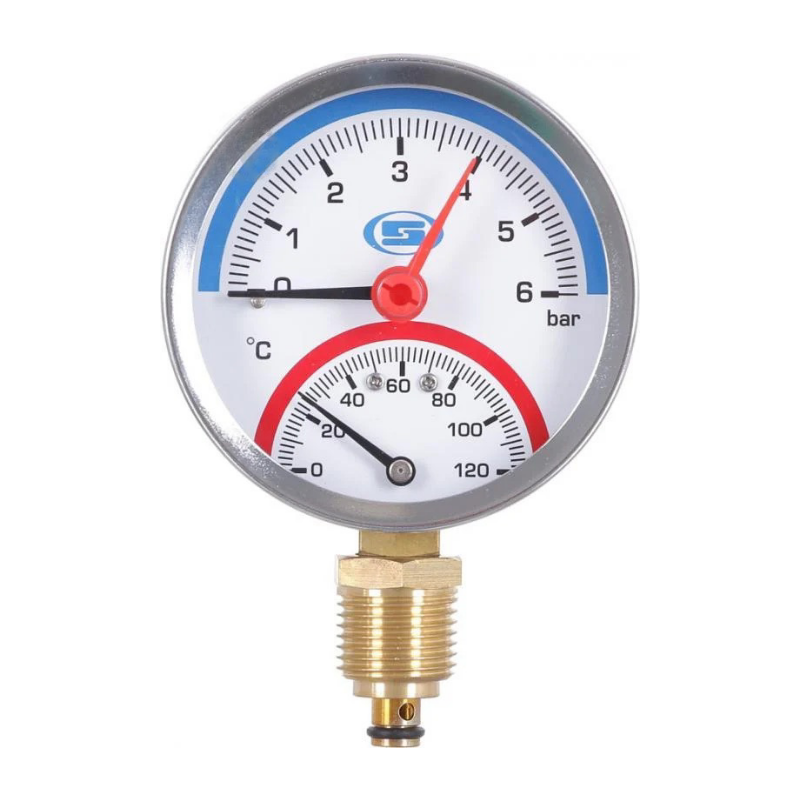 Термоманометр радиальный вертикальный Gross 1/4" 0-6 бар 80 мм (000242)