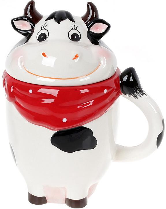 Чашка керамическая коровка глория с крышкой 460 мл Чашка керамическая коровка глория с крышкой 460 мл