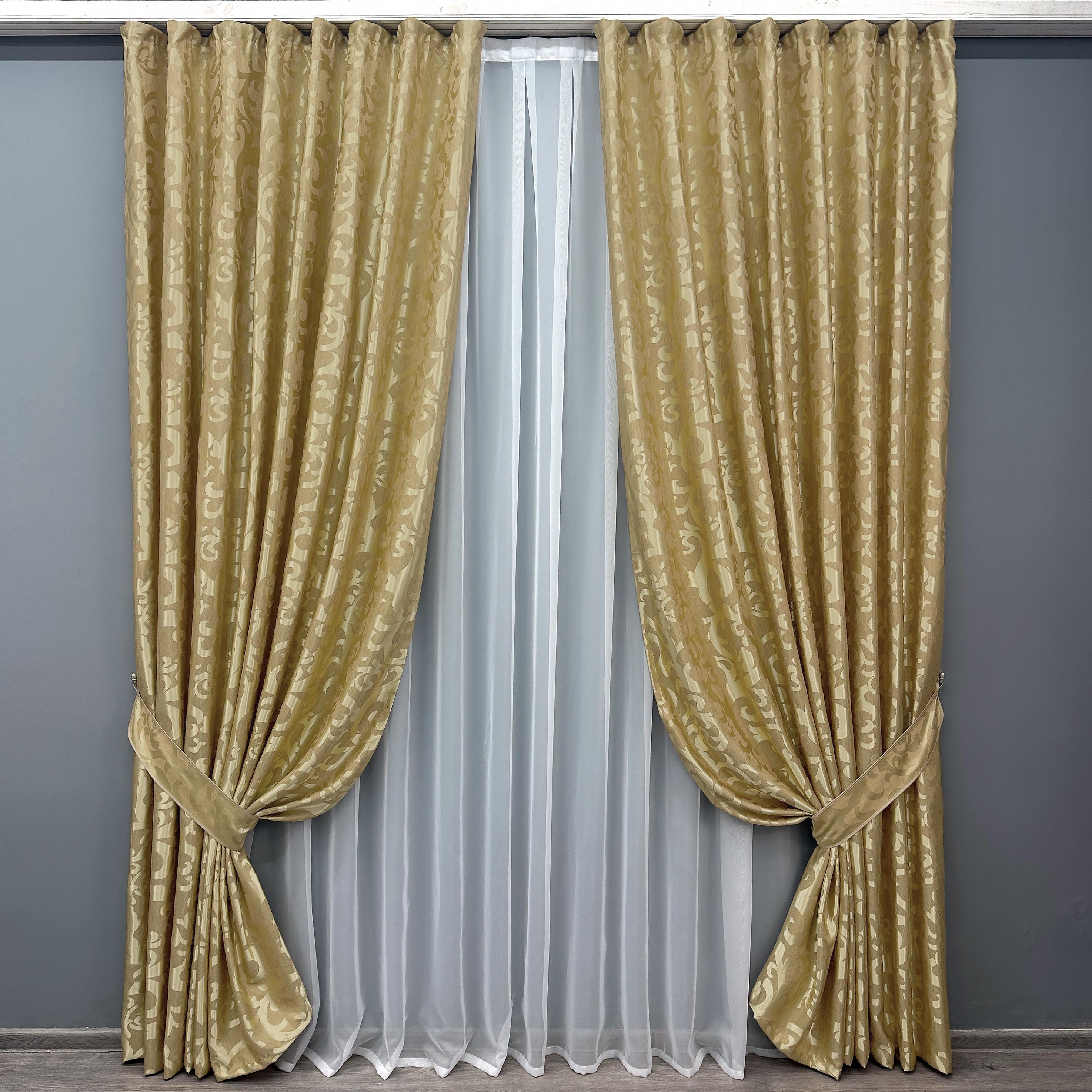 Комплект штор VR-Textil Вензель № 091ш жаккард 100х290 см 2 шт. Золотистый (31-058)