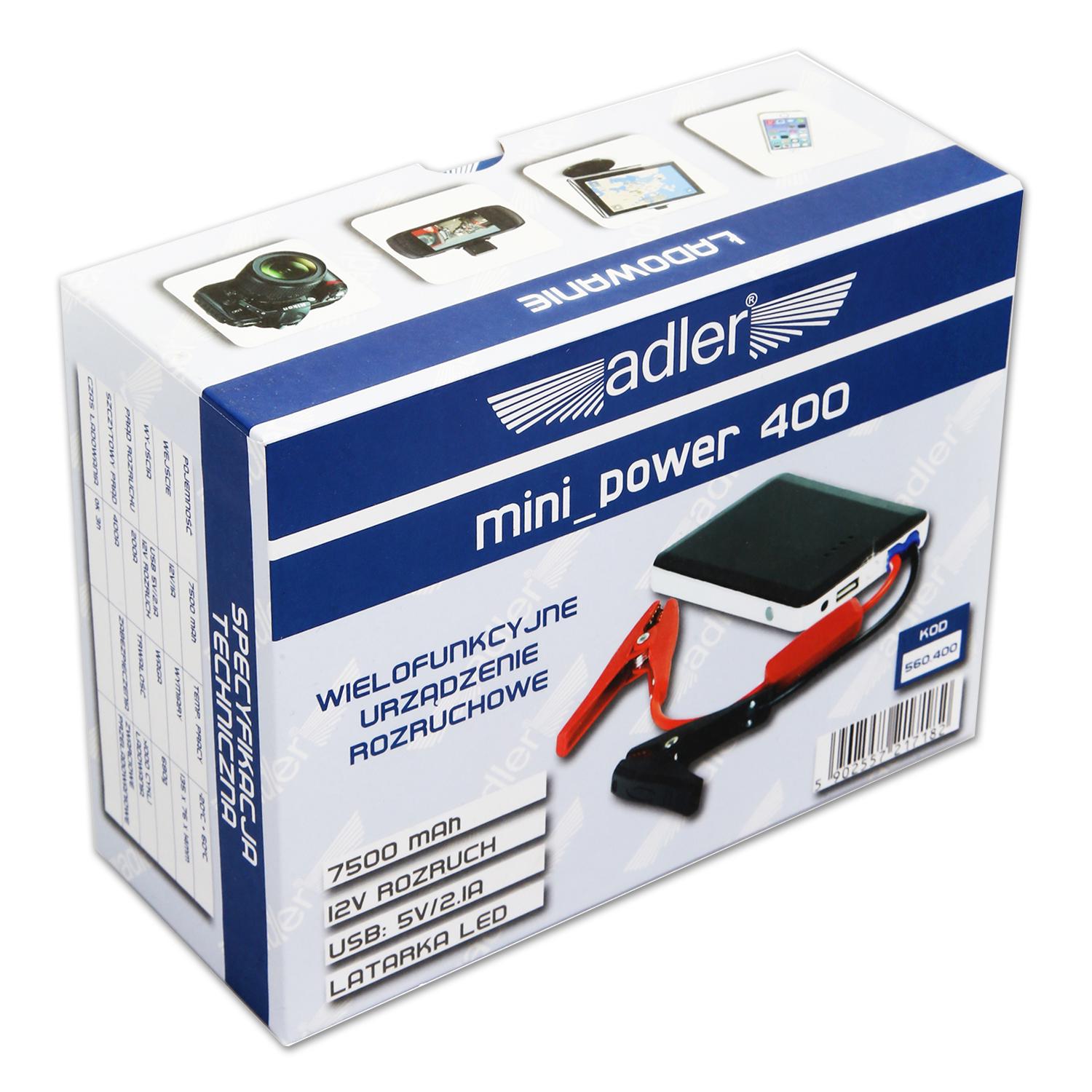 Устройство пусковое зарядное Adler Mini Power-400 12 В с фонариком авто бустер 7500 mAh с функцией powerbank - фото 5