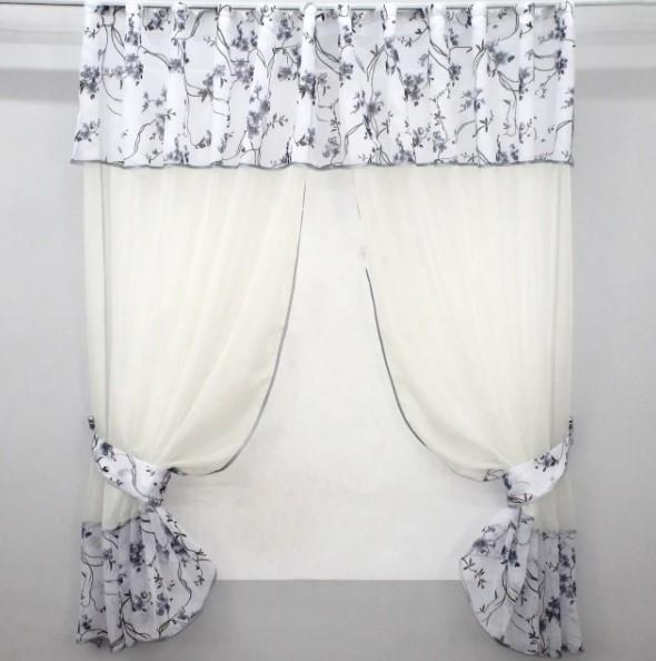 Занавеска на кухню/балкон 280х170 см Молочный/Сине-черный (085к)