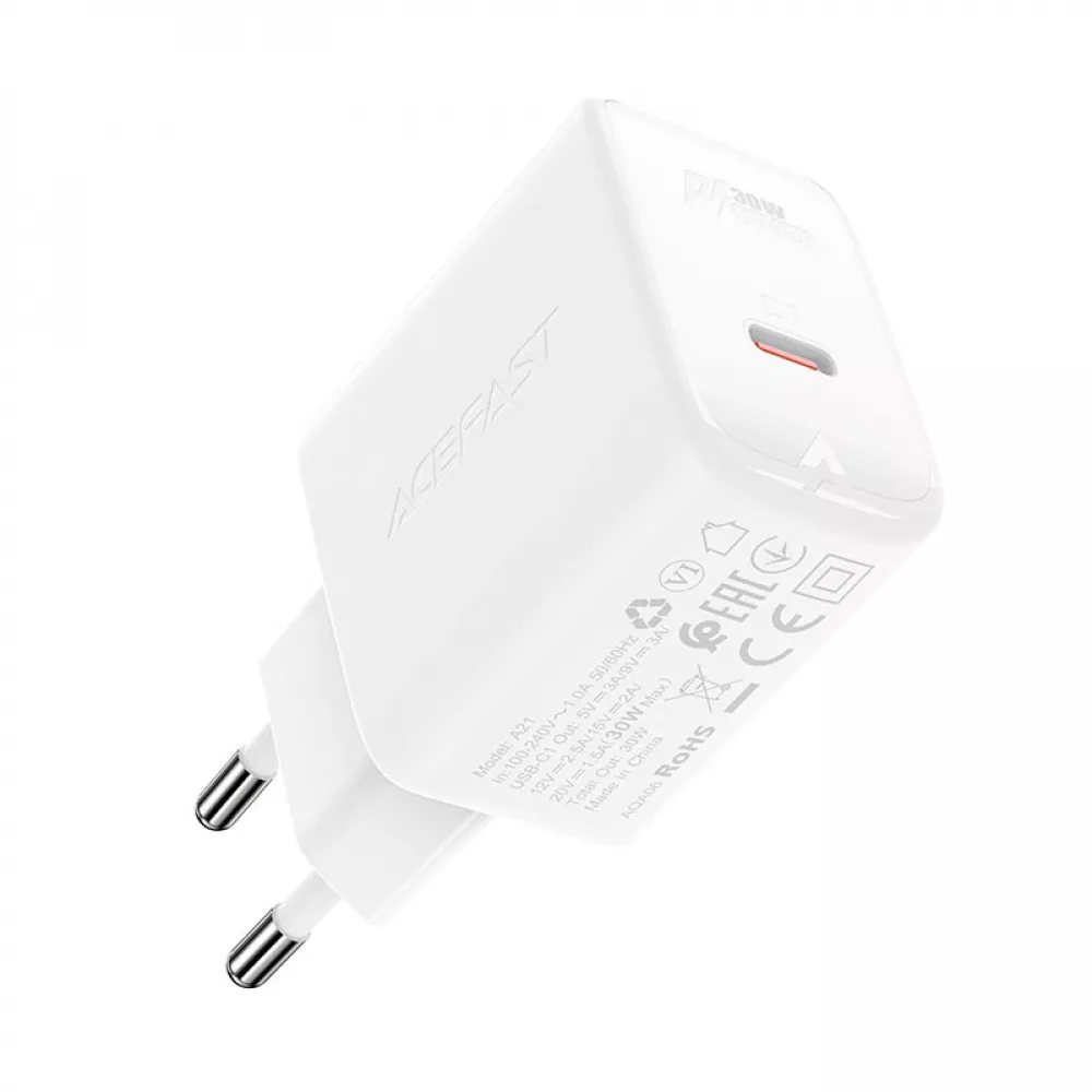 Зарядний пристрій СЗУ Acefast A21 GaN 30 W Type-C White