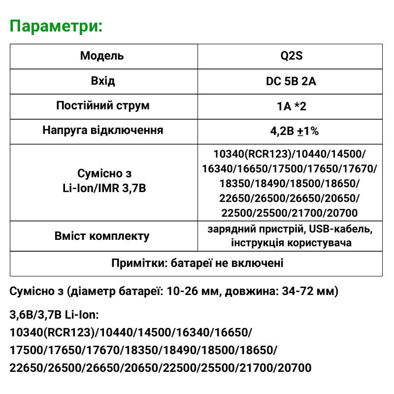 Зарядний пристрій Vapcell Q2S розумний на 2 канали для Ni-Mh/Ni-Cd/Li-Ion 1 A (269542) - фото 6