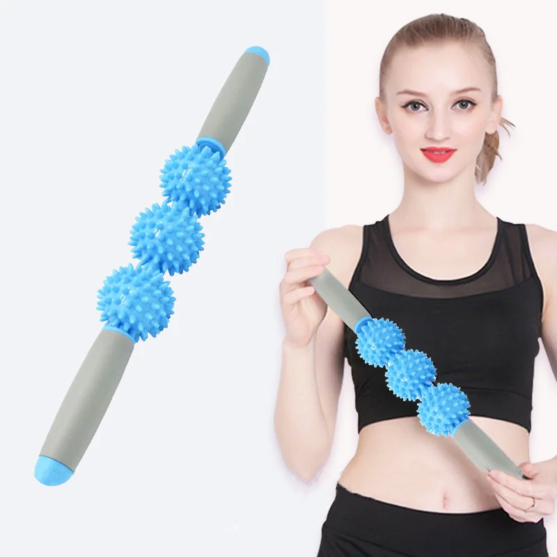Ролик массажный для йоги массажер для спины валик для фитнеса Massage stick Голубой - фото 2