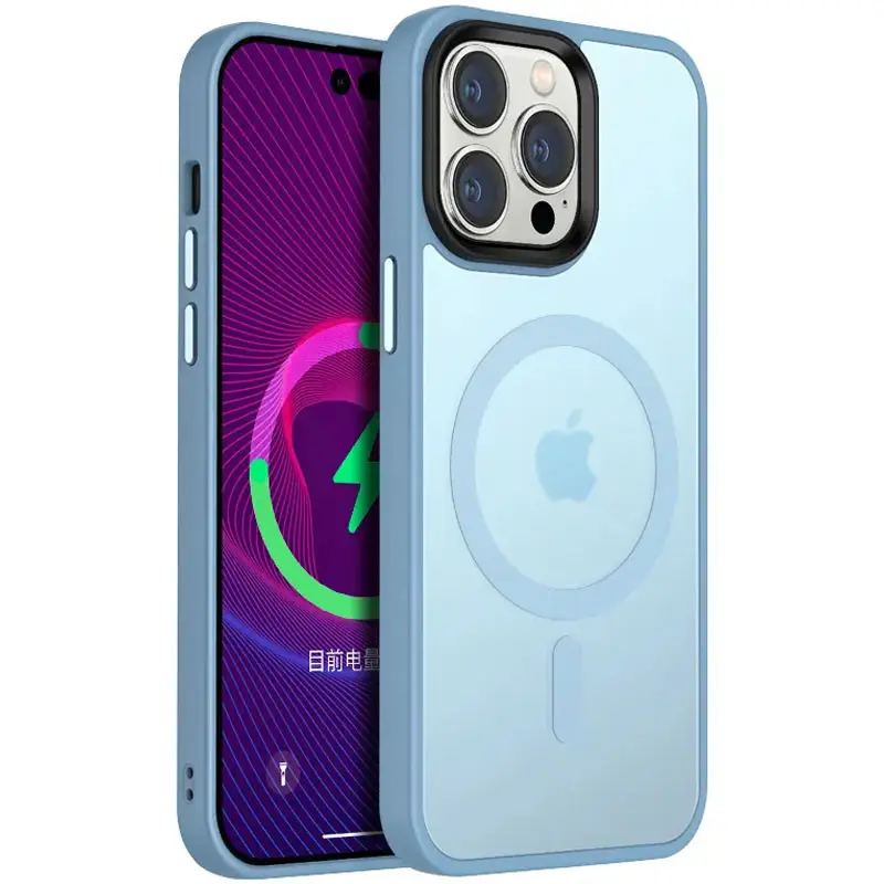 Чехол Metal Buttons with MagSafe Colorful для Apple iPhone 15 Pro Max 6.7'' Голубой