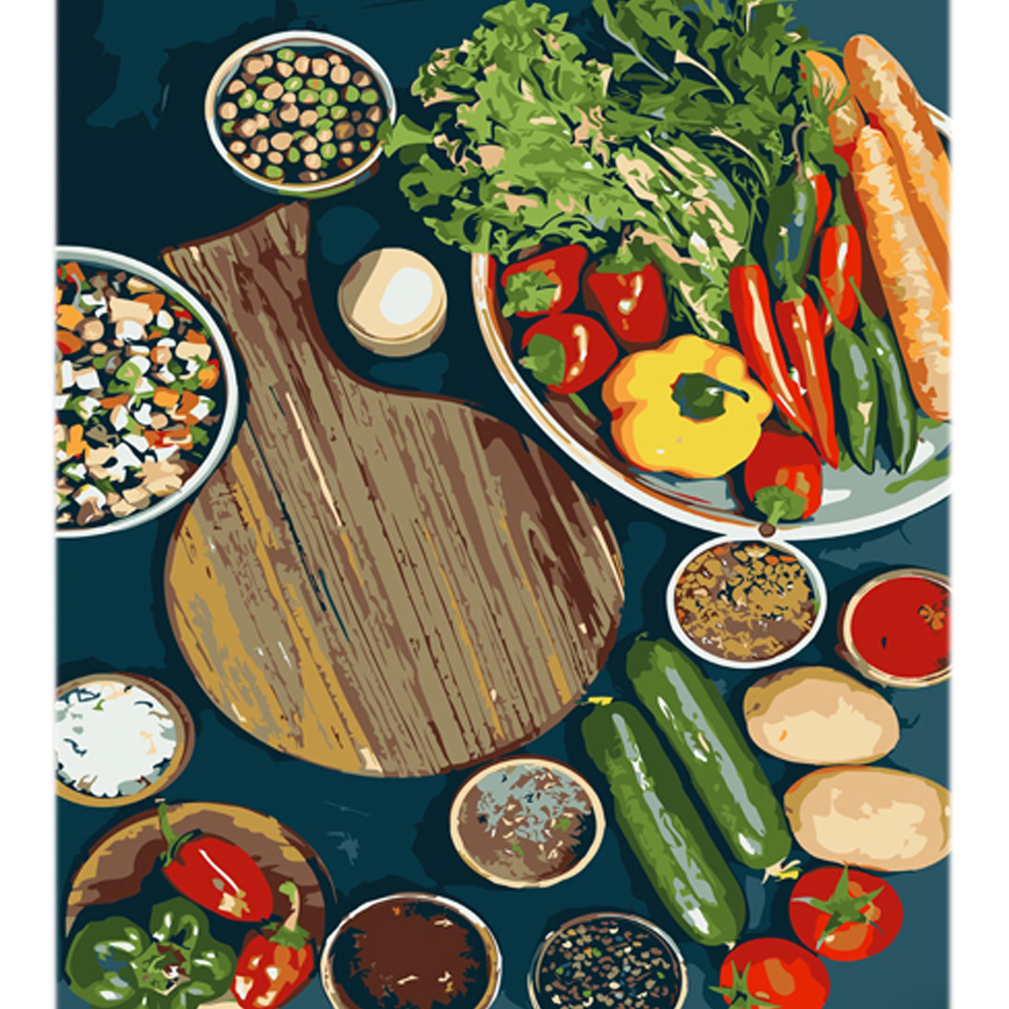 Картина по номерам Strateg Премиум Кулинарная фантазия с лаком и уровнем 30x40 см (Str-LY69)