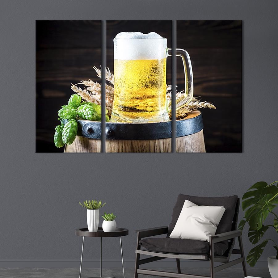 Модульная картина триптих Светлое пенное пиво 128x81 см (289-31)