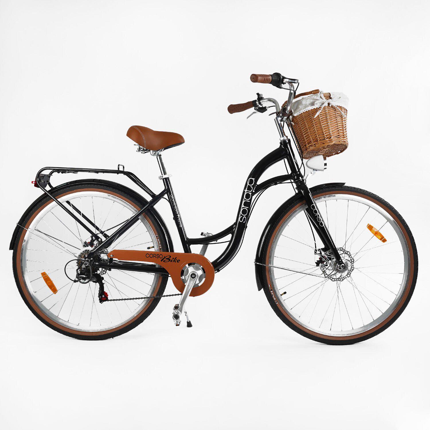 Велосипед міський 28 дюймів Corso Sonata з кошиком та багажником рама 18" Чорний