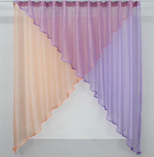 Шторка ламбрекен на кухню/балкон шифон 280х170 см Персиковий/Бузковий (053к)