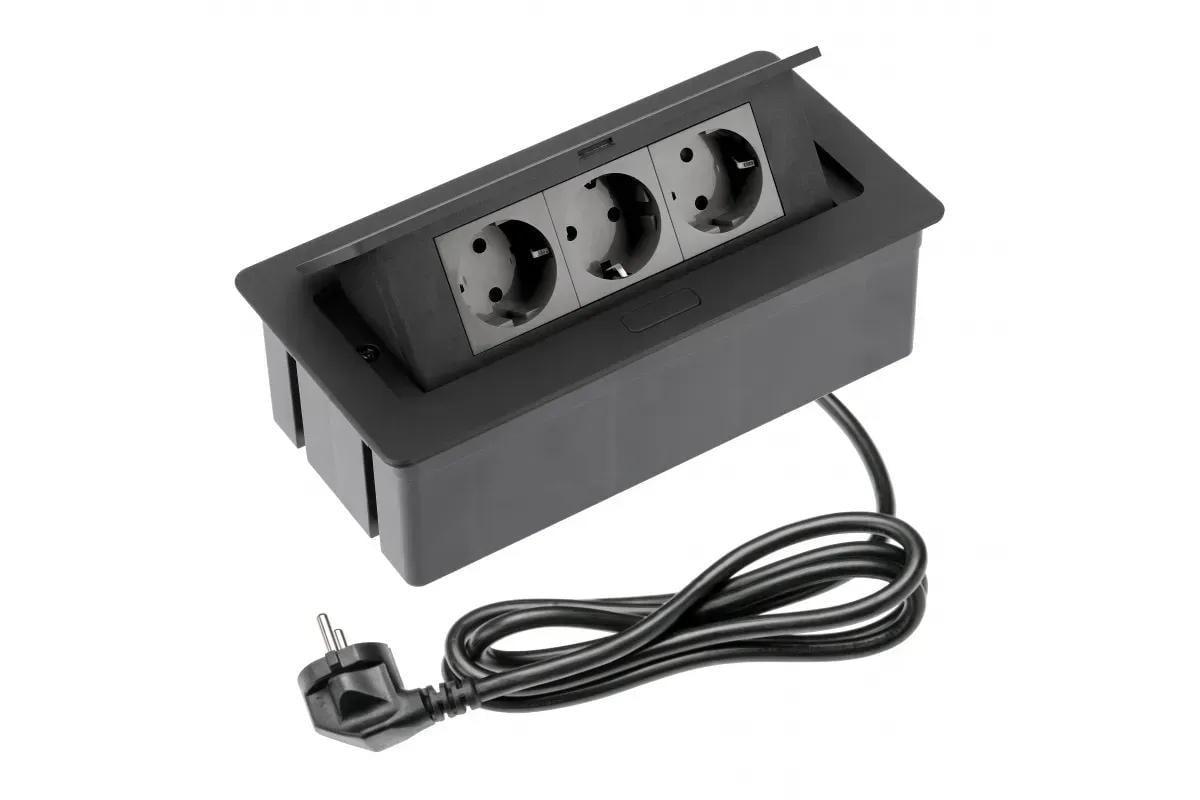Розетка мебельная в столешницу врезная GTV SOFT 3хShuko кабель 1,5 м Черный (28688703)
