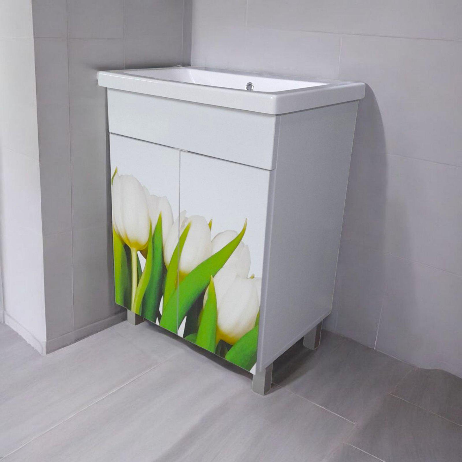 Тумба с умывальником для ванной комнаты Mikola-M Тюльпаны пластиковая 55 см (2356) - фото 9