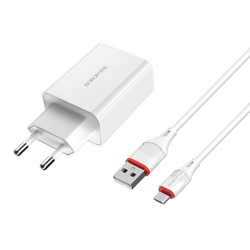 Зарядное устройство для телефонов с кабелем Borofone BA21A Long journey single port QC3.0 Micro 18W White (26295)