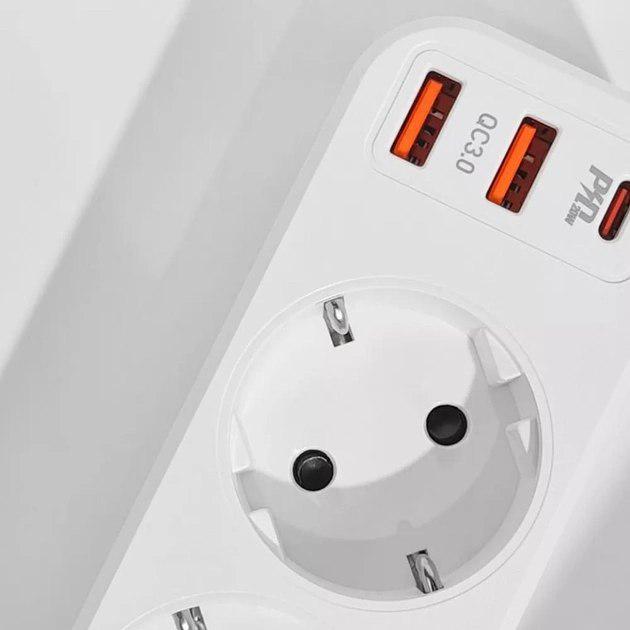 Подовжувач мережевий Hoco NS1 2USB/1Type-C 4000W 20W/3A Power Delivery/Quick Charge 1,8 м Білий - фото 7 Подовжувач мережевий Hoco NS1 2USB/1Type-C 4000W 20W/3A Power Delivery/Quick Charge 1,8 м Білий - фото 7