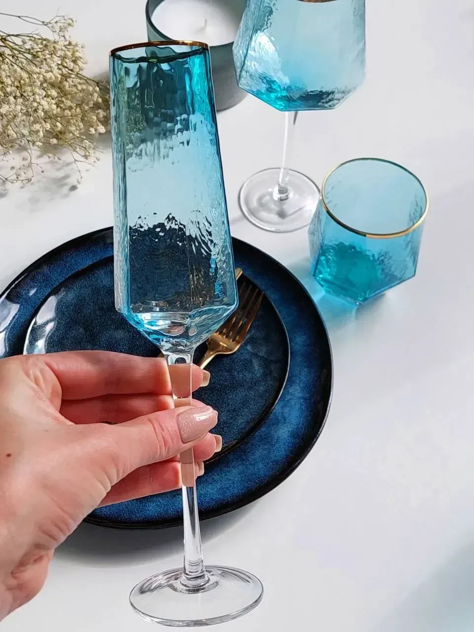 Бокал для шампанского Olens Бирюза 180 мл (GXF01A-B)