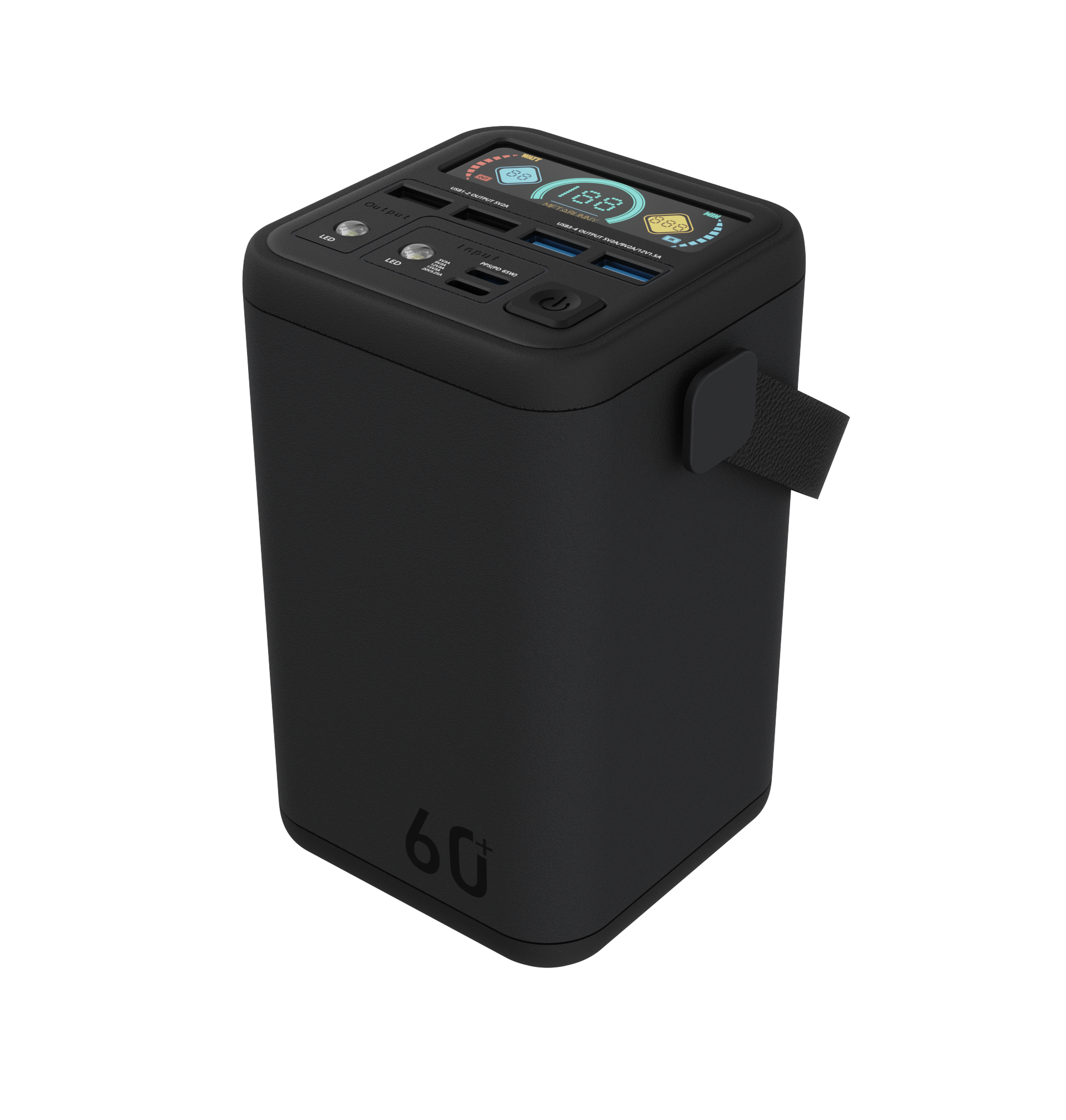 Повербанк O2 Project для макбука/айфона/ноутбука 6 портов USB с фонариком 60000 mAh 100W Black