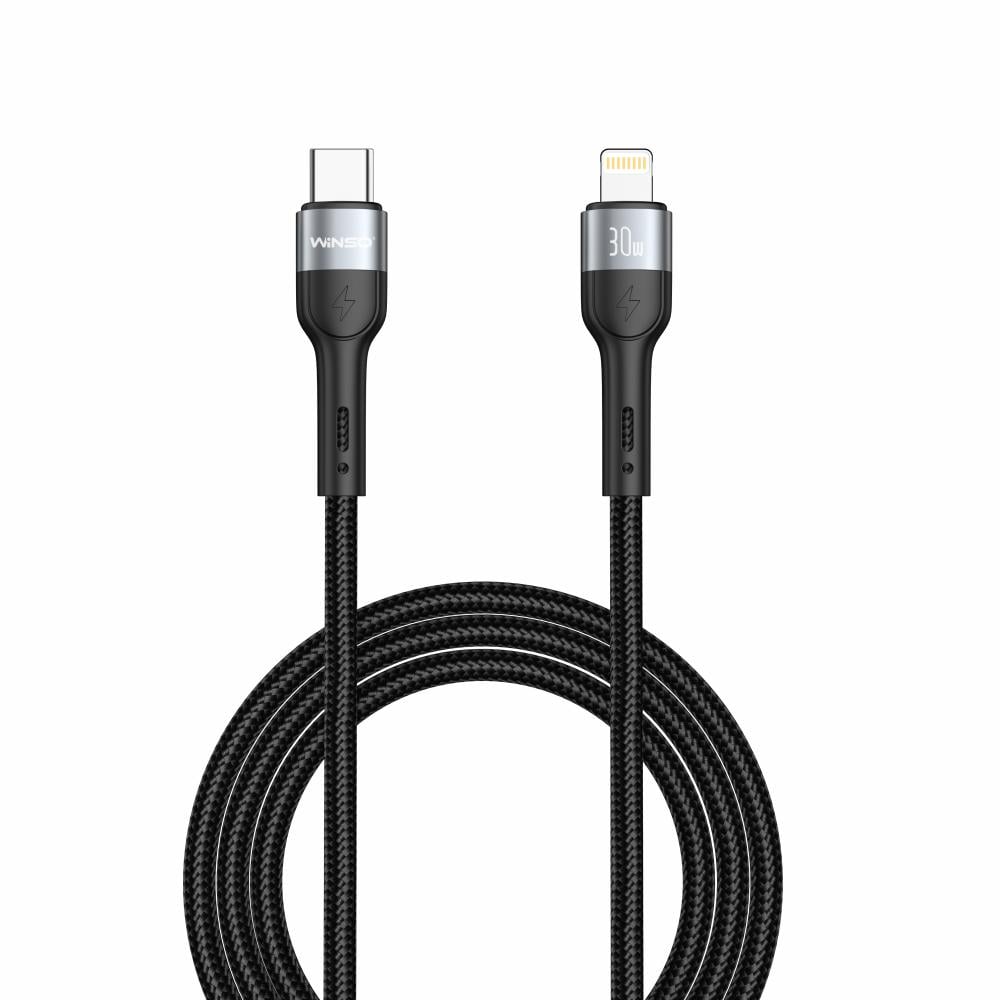 Кабель Winso Pro Type-C to Lightning 30W TPE+плетение 1 м Черный (223104B)
