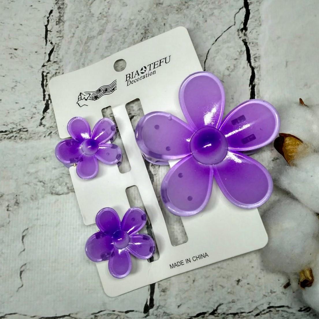 Крабик для волос Гавайский цветок заколка зажим набор из 3 шт. Сиреневый (21418-3)