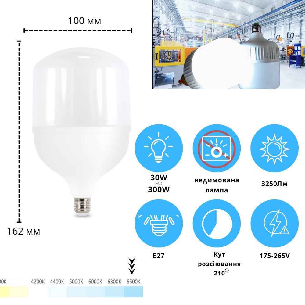 Лампа LED ETRON High Power 1-EHP-303 T100 30W 6500K 220V E27 - фото 2 Лампа LED ETRON High Power 1-EHP-303 T100 30W 6500K 220V E27 - фото 2