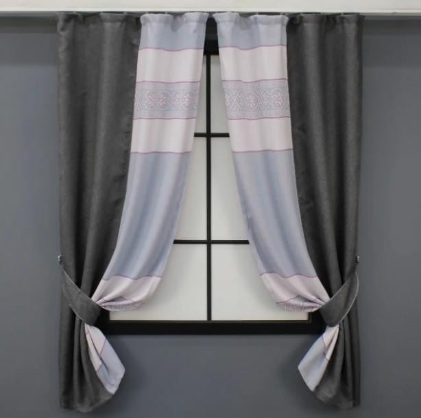 Шторы лен 1х1,7 м 2 шт. Серый/Голубой/Розовый (032дк)