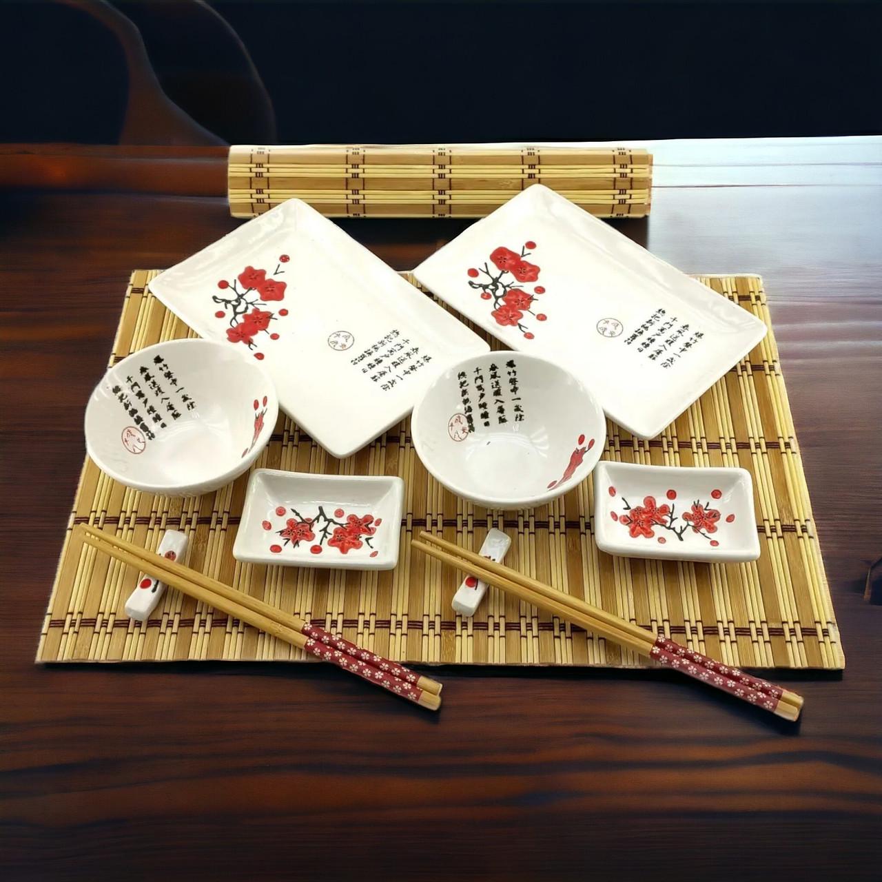 Подарочный набор для суши Красная сакура на 2 персоны 12 предметов 39х27,5х5,5 см (07-34282B) - фото 6 Подарочный набор для суши Красная сакура на 2 персоны 12 предметов 39х27,5х5,5 см (07-34282B) - фото 6