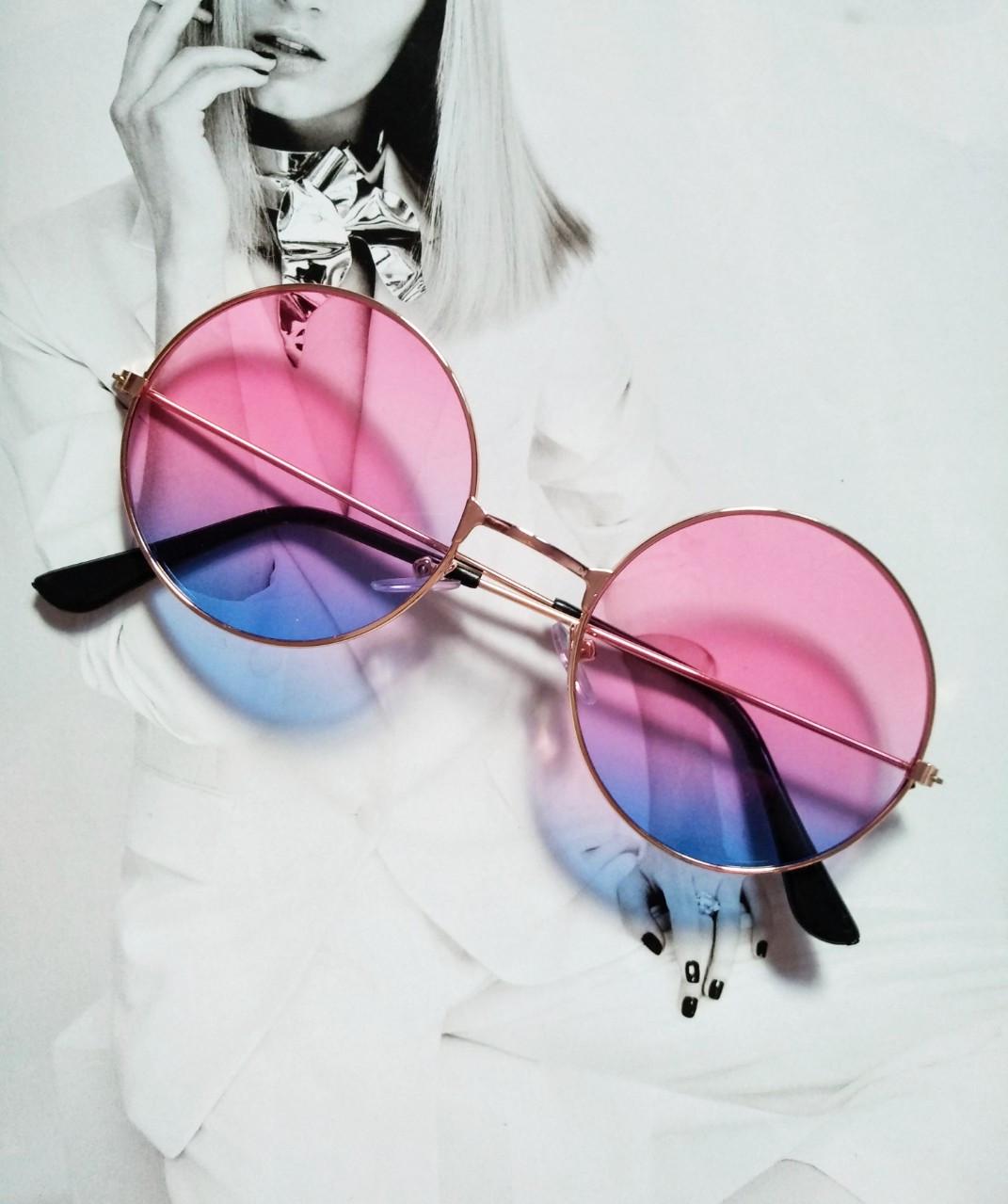 Очки круглые тишейды с цветной линзой Розовый с синим в золоте