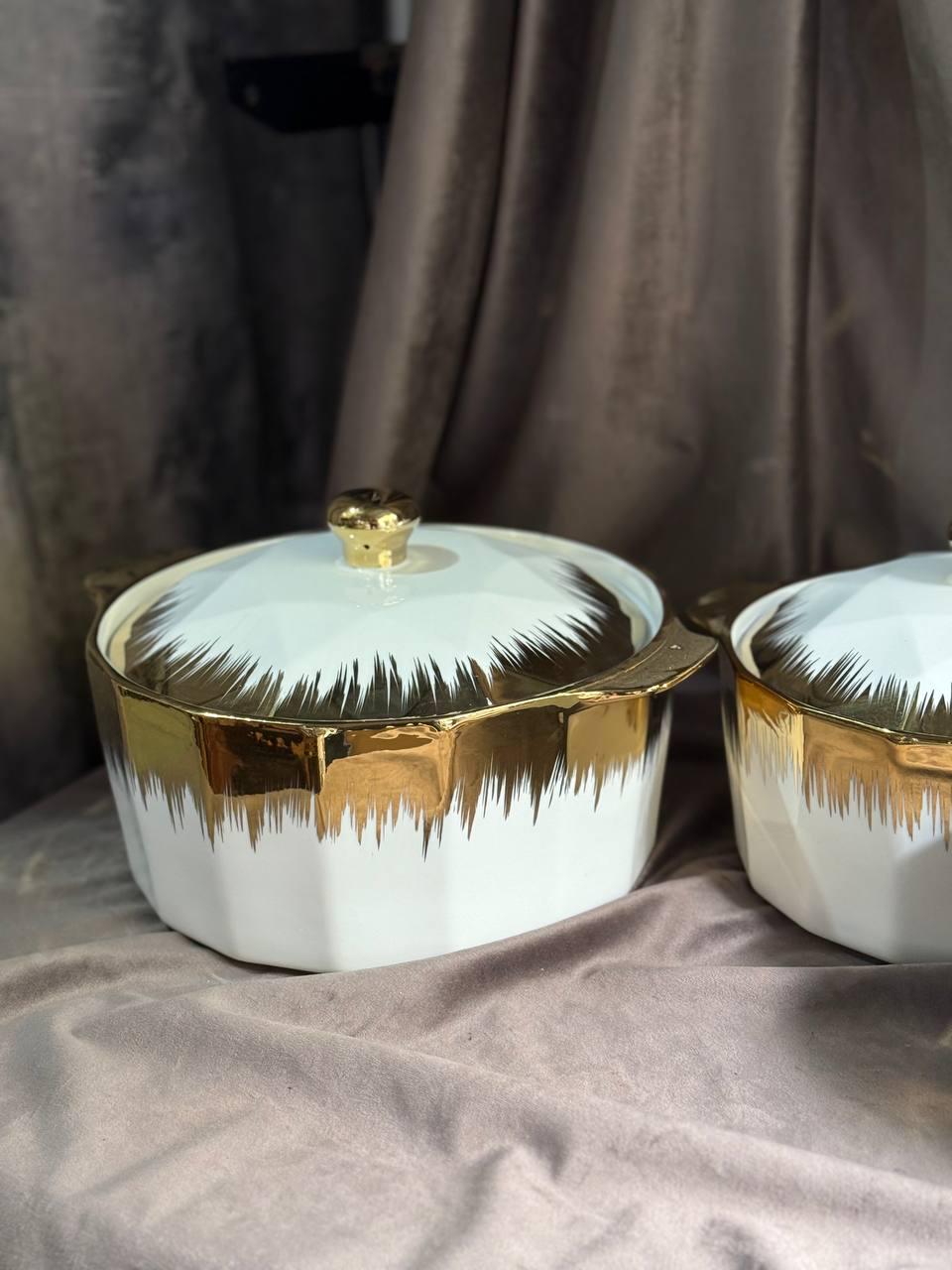 Набор супниц Yiwu ML-T26-3 фарфоровых 3 шт. 1,5/2/3 л Белый с золотым (29919086) - фото 4