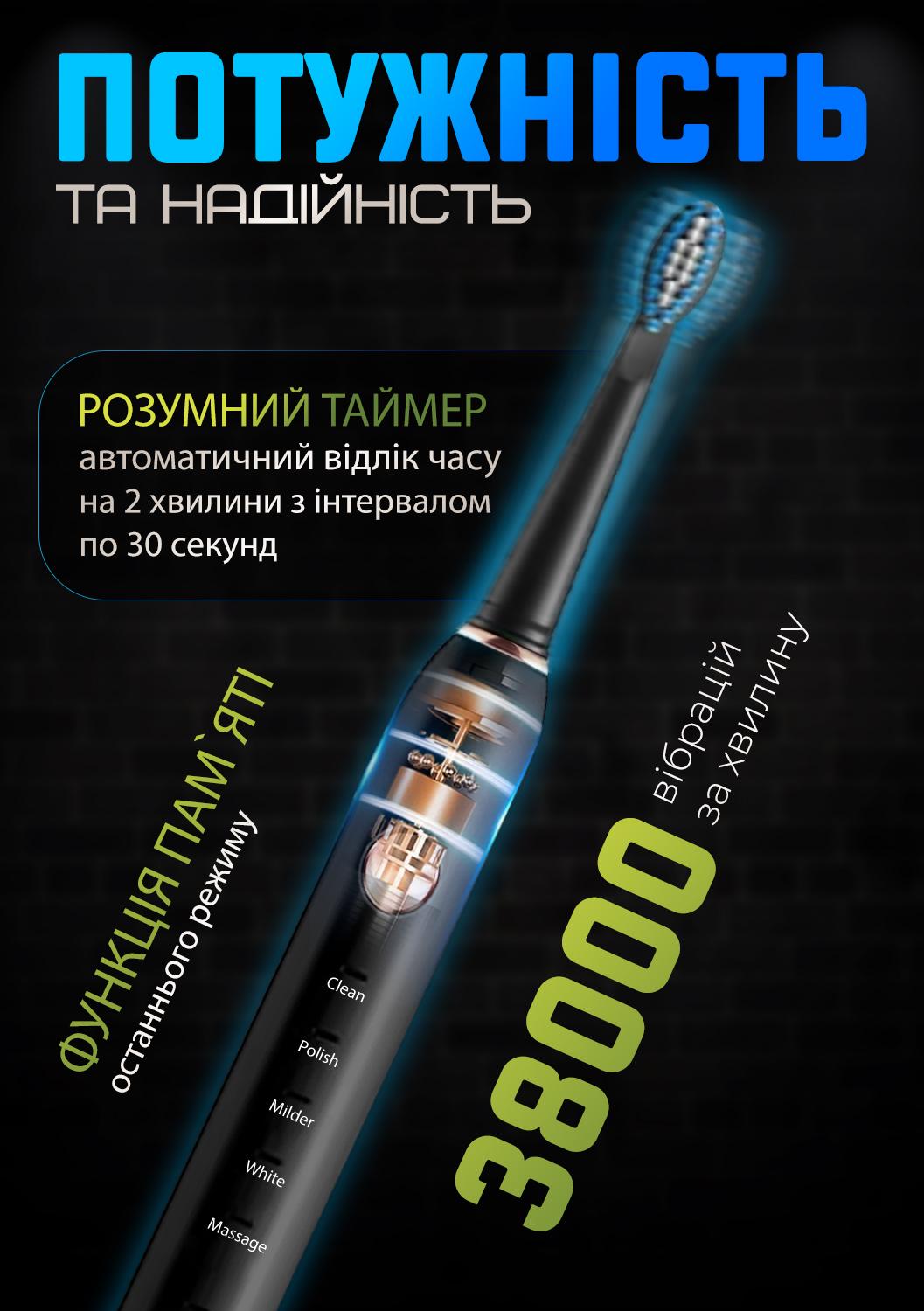 Електрична зубна щітка Schwarz&Mayer USB 3 насадки USB IPX7 Чорний (24579724) - фото 3 Електрична зубна щітка Schwarz&Mayer USB 3 насадки USB IPX7 Чорний (24579724) - фото 3