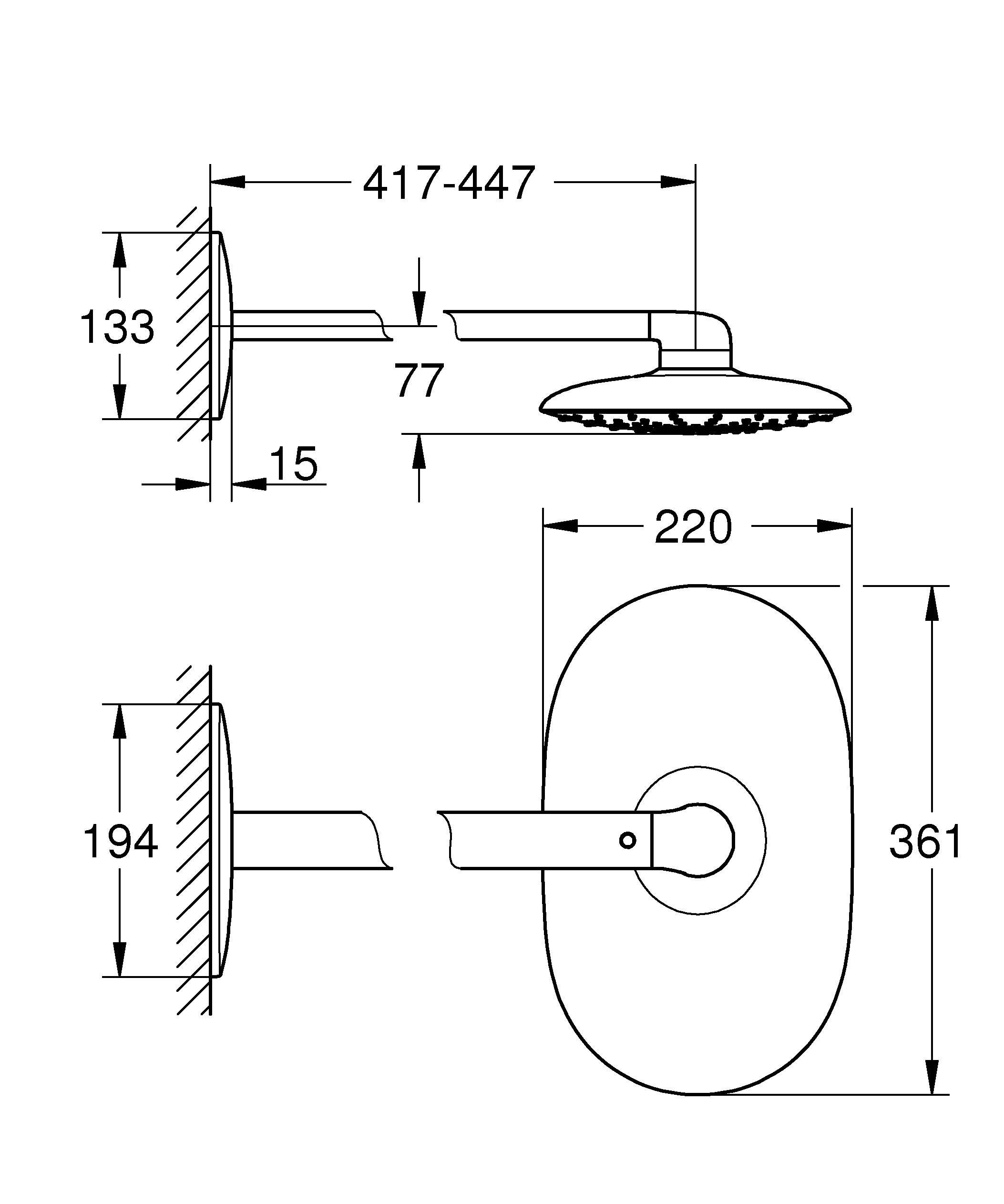 Душ верхній із кронштейном Grohe Rainshower 26450LS0 361 мм Білий (76093) - фото 2